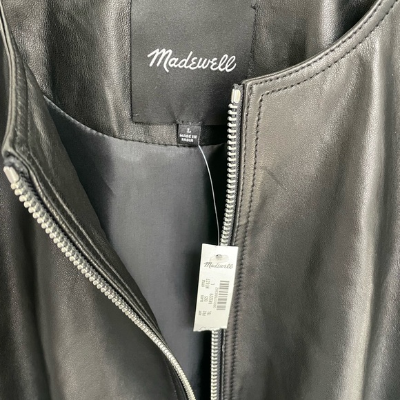 Madewell Black Cropped Leather Bomber Jacket - Picture 7 of 8